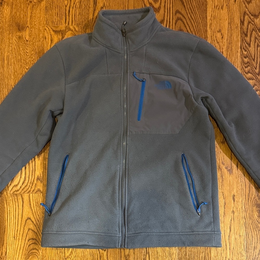 The North Face Gray Full Zip Fleece Jacket Blue Zippers Men’s Medium